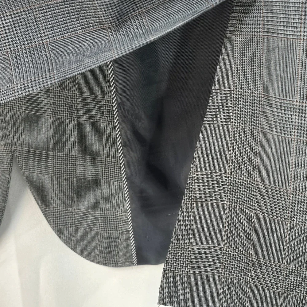 VTG Lands' End Wool Blazer Sutton Traditional Fit Gray Plaid Mens 46 Reg‎ Formal